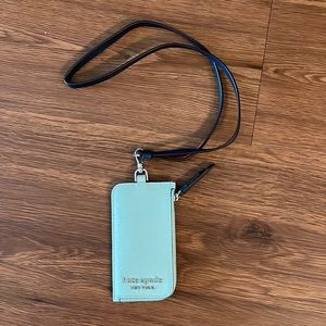 NWT Kate Spade “Cameron” card case lanyard in spring meadow leather.